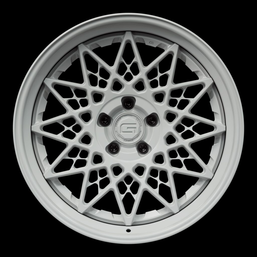 Front view of a white G21 3-piece wheel from Govad Forged Heritage series