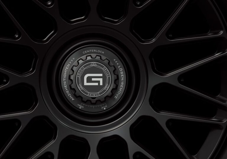 Three-quarter view of a black G22 3-piece centerlock wheel from Govad Forged Heritage series