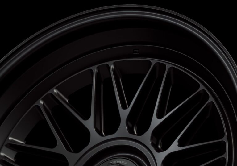 Three-quarter view of a black G22 3-piece centerlock wheel from Govad Forged Heritage series