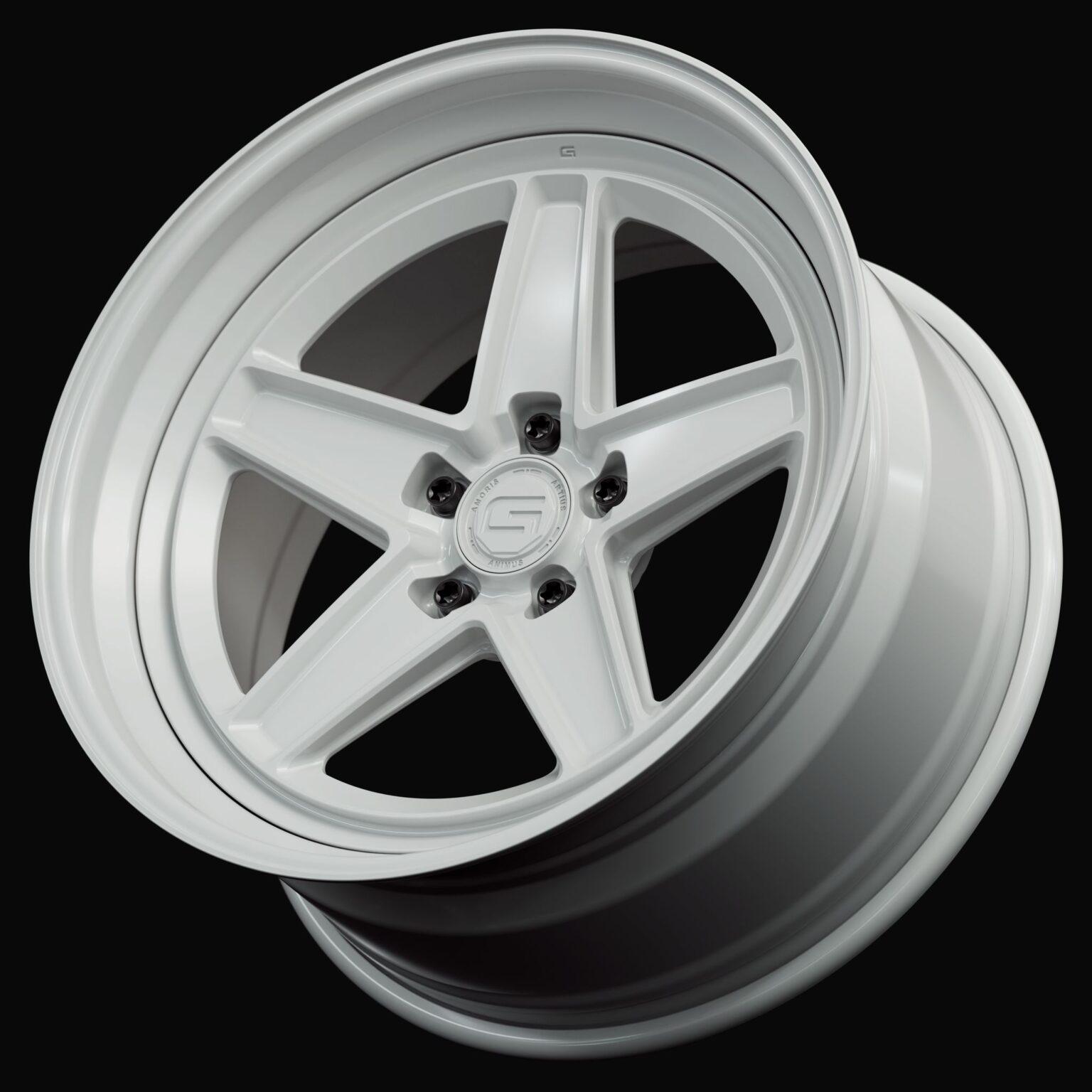 Three-quarter view of a white G25 3-piece wheel from Govad Forged Heritage series