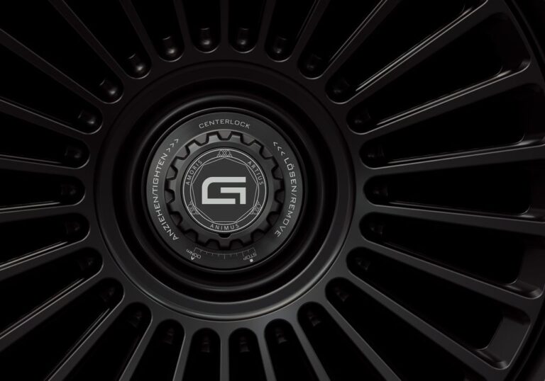 Three-quarter view of a black G26 3-piece centerlock wheel from Govad Forged Heritage series