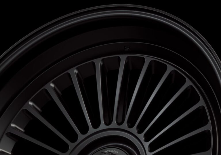 Three-quarter view of a black G26 3-piece centerlock wheel from Govad Forged Heritage series