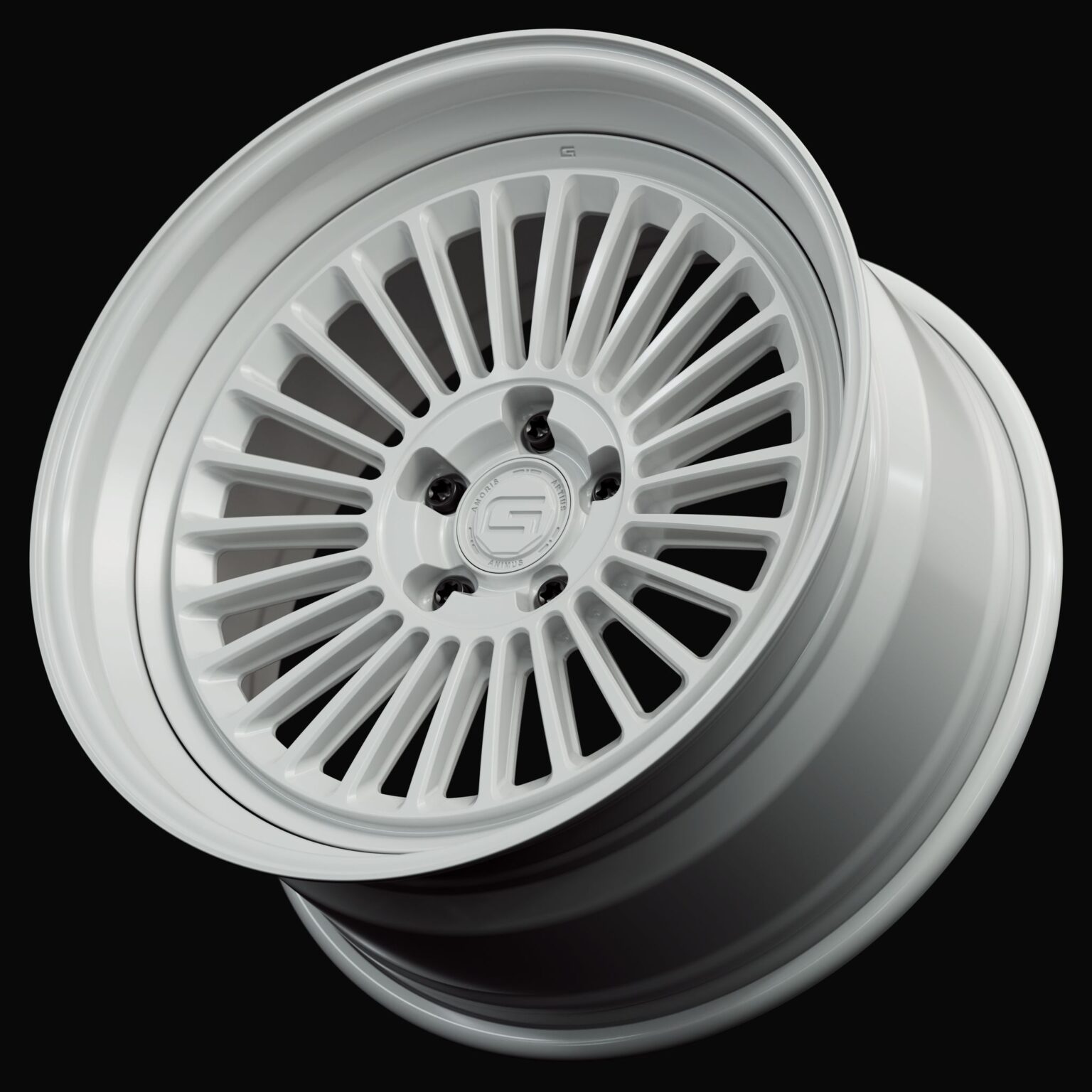 Three-quarter view of a white G26 3-piece wheel from Govad Forged Heritage series