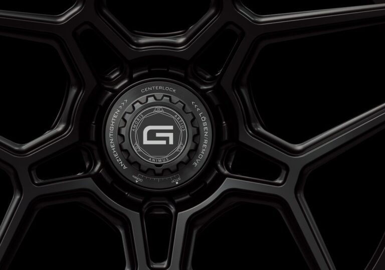 Three-quarter view of a black G45 duoblock centerlock wheel from Govad Forged Track series