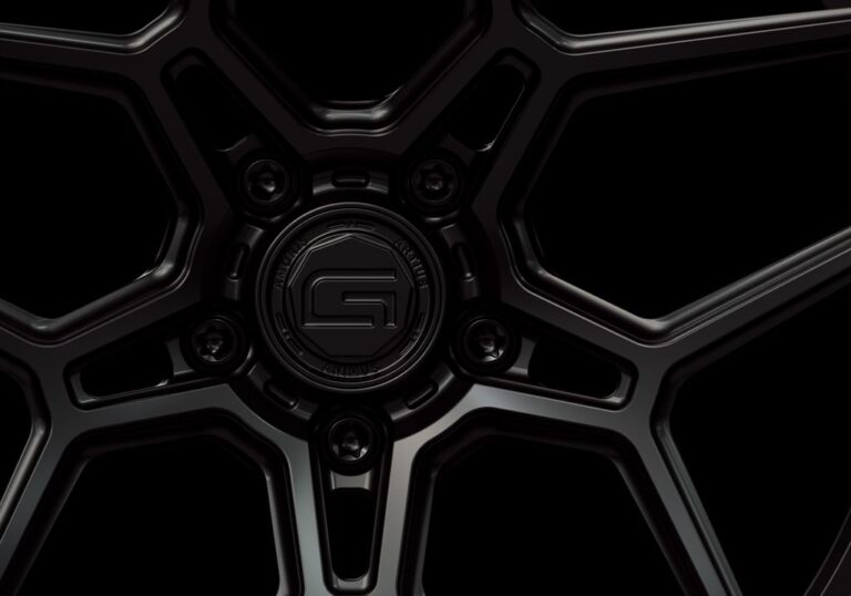 Three-quarter view of a black G45 duoblock wheel from Govad Forged Track series