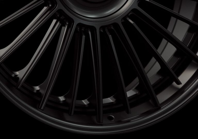 Three-quarter view of a black G500 3-piece flaoting spoke wheel from Govad Forged Luxury series