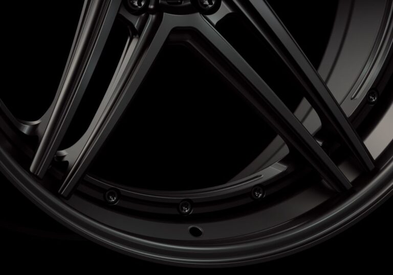 Three-quarter view of a black G51 3-piece flaoting spoke wheel from Govad Forged Track series