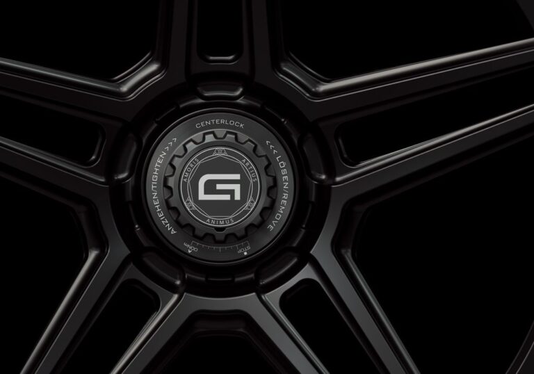 Three-quarter view of a black G51 duoblock centerlock wheel from Govad Forged Track series