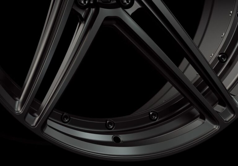 Three-quarter view of a black G51 duoblock wheel from Govad Forged Track series