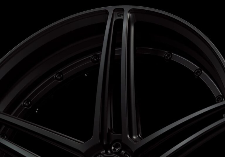Three-quarter view of a black G51 duoblock wheel from Govad Forged Track series