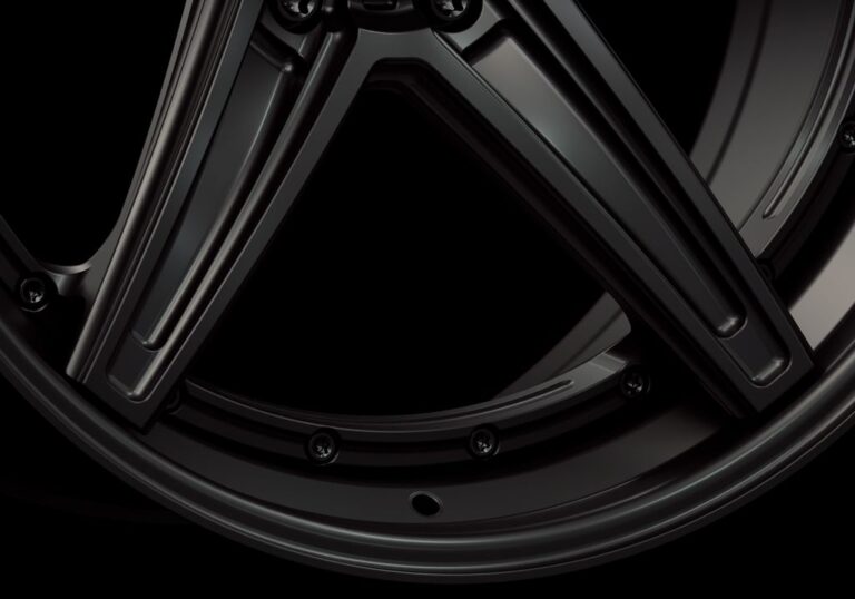 Three-quarter view of a black G52 3-piece flaoting spoke wheel from Govad Forged Track series