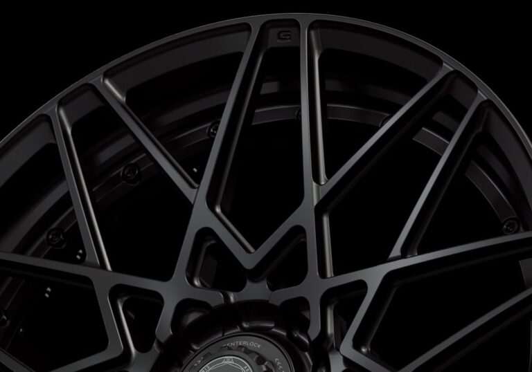 Three-quarter view of a black G53 duoblock centerlock wheel from Govad Forged Track series