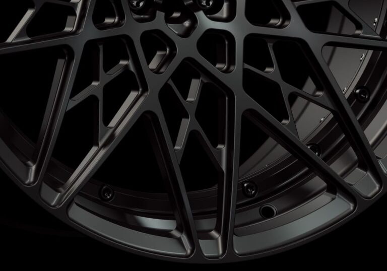 Three-quarter view of a black G54 duoblock wheel from Govad Forged Track series
