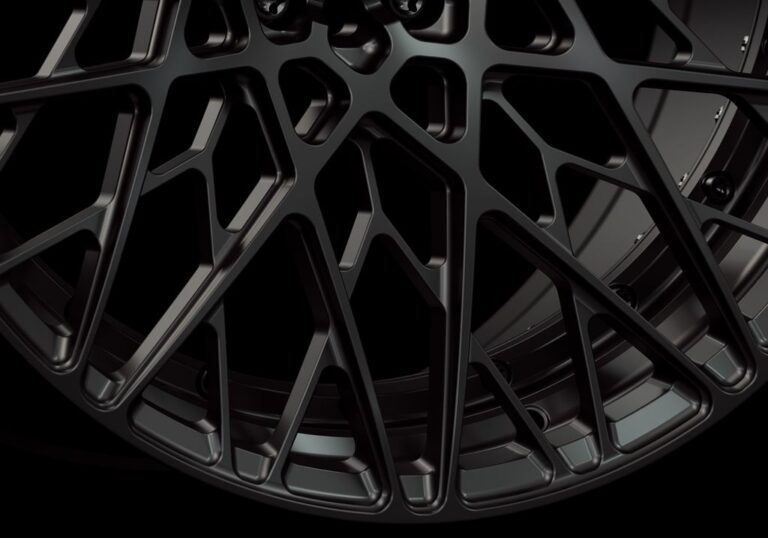 Three-quarter view of a black G55 duoblock wheel from Govad Forged Track series