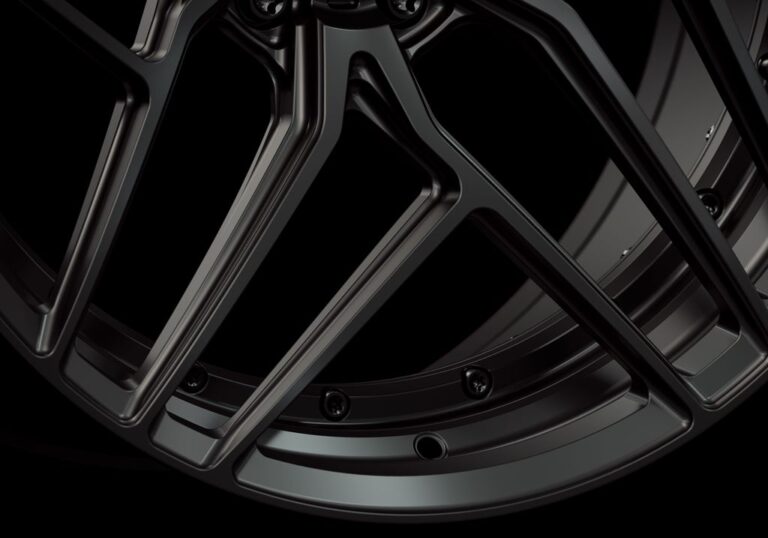 Three-quarter view of a black G58 duoblock wheel from Govad Forged Track series