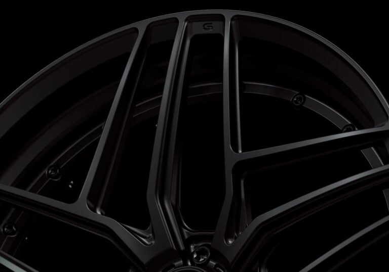 Three-quarter view of a black G58 duoblock wheel from Govad Forged Track series