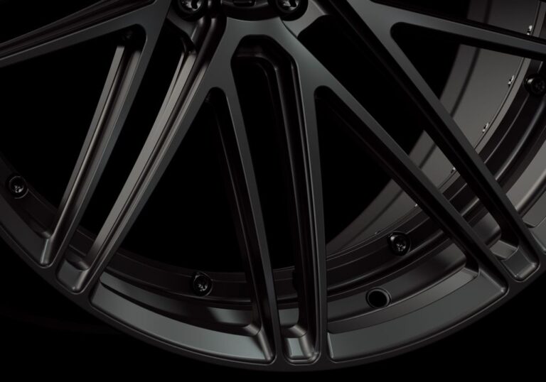 Three-quarter view of a black G59 duoblock wheel from Govad Forged Track series