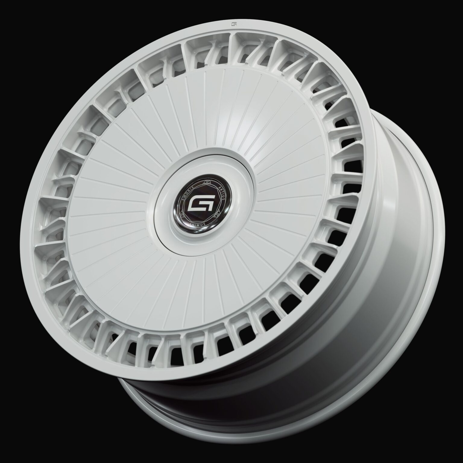 Three-quarter view of a white G800 duoblock wheel from Govad Forged Luxury series